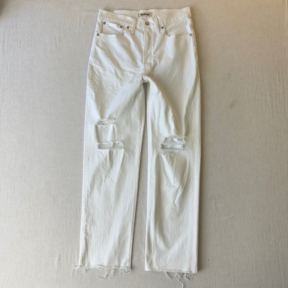 Madewell The Perfect Vintage Straight Distressed Jeans Womens 28 White